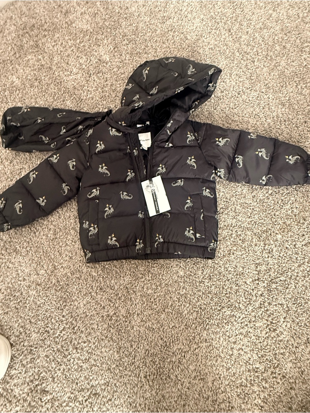 Kids Black Puffer Jacket with Hood - Unbranded